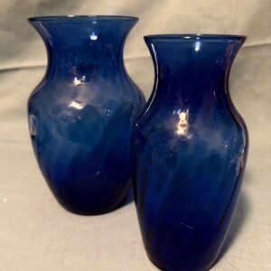 Indiana Glass Cobalt Blue  Swirl Vases